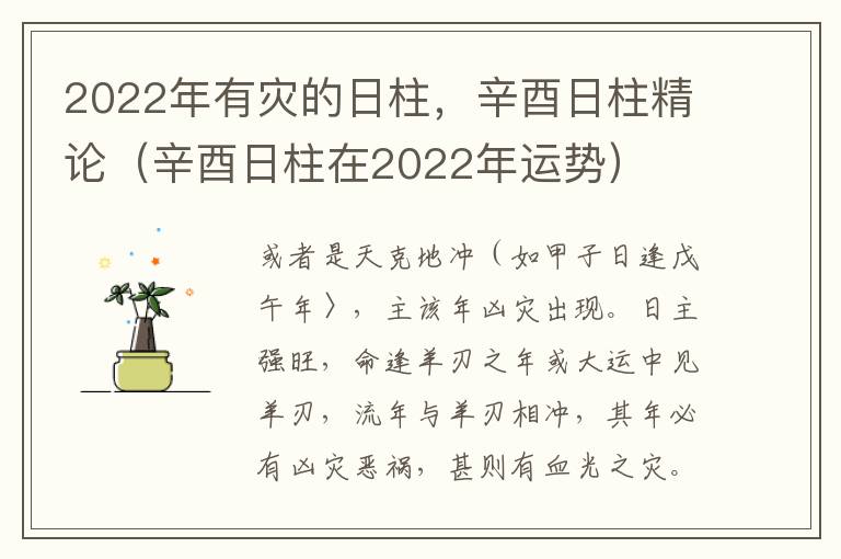2022年有灾的日柱，辛酉日柱精论（辛酉日柱在2022年运势）