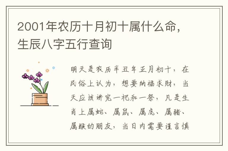 2001年农历十月初十属什么命，生辰八字五行查询