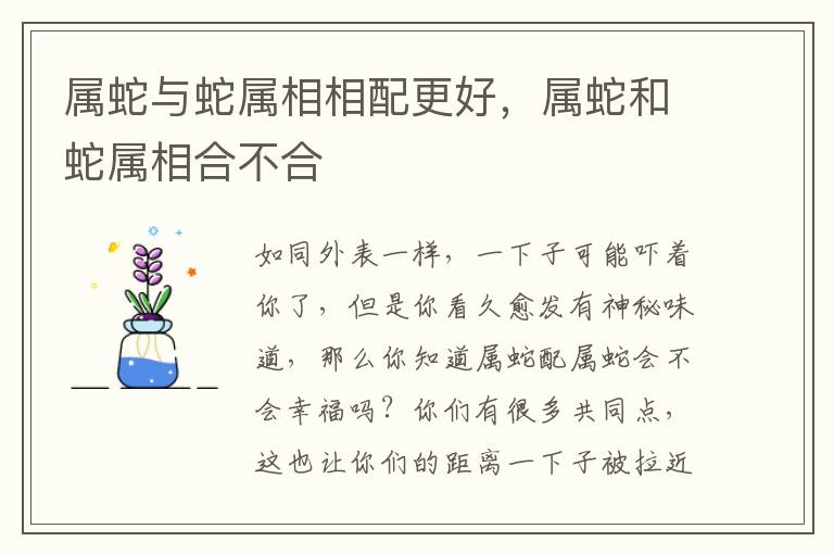 属蛇与蛇属相相配更好，属蛇和蛇属相合不合