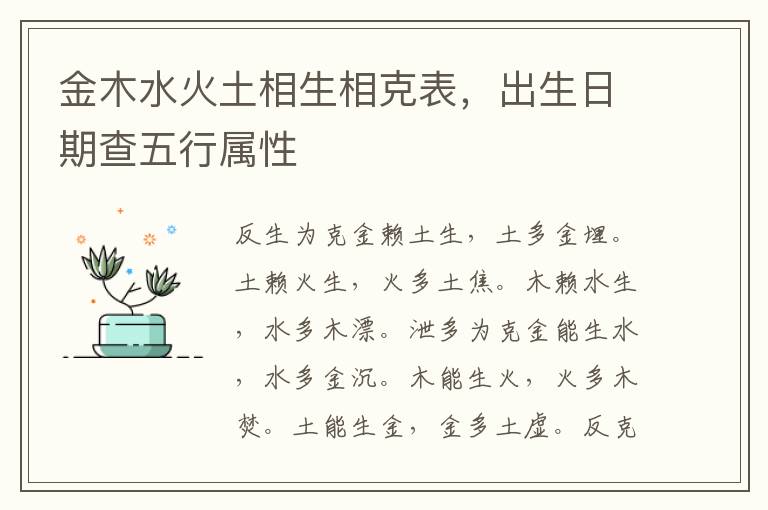 金木水火土相生相克表，出生日期查五行属性