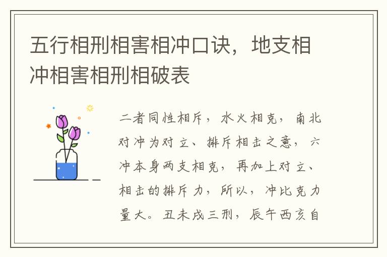 五行相刑相害相冲口诀，地支相冲相害相刑相破表