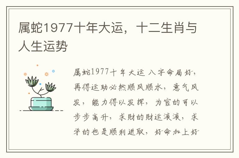 属蛇1977十年大运，十二生肖与人生运势