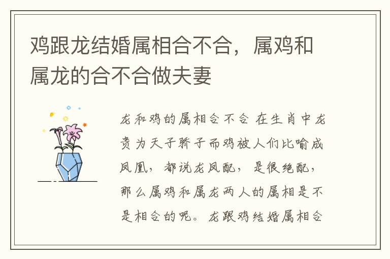 鸡跟龙结婚属相合不合，属鸡和属龙的合不合做夫妻