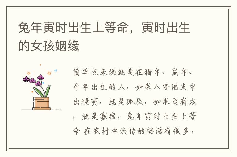 兔年寅时出生上等命，寅时出生的女孩姻缘