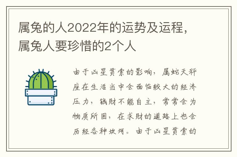 属兔的人2022年的运势及运程，属兔人要珍惜的2个人