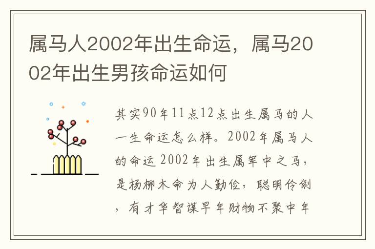 属马人2002年出生命运，属马2002年出生男孩命运如何