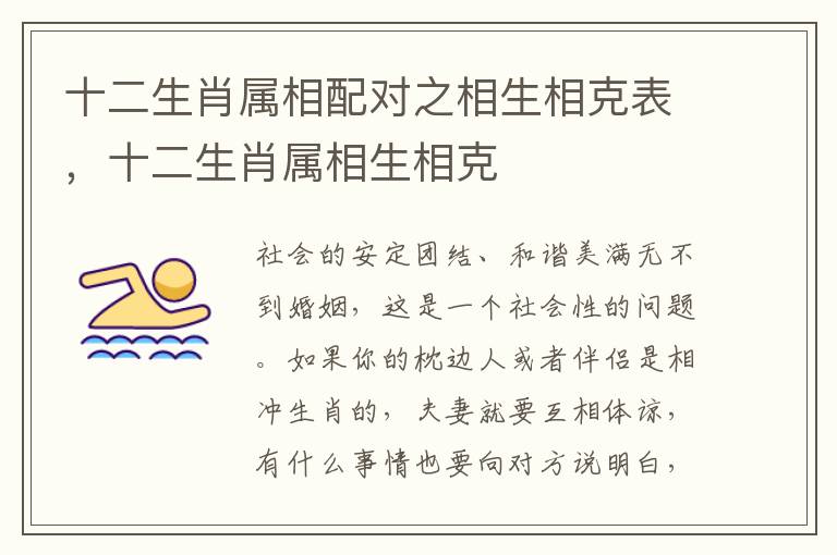 十二生肖属相配对之相生相克表，十二生肖属相生相克