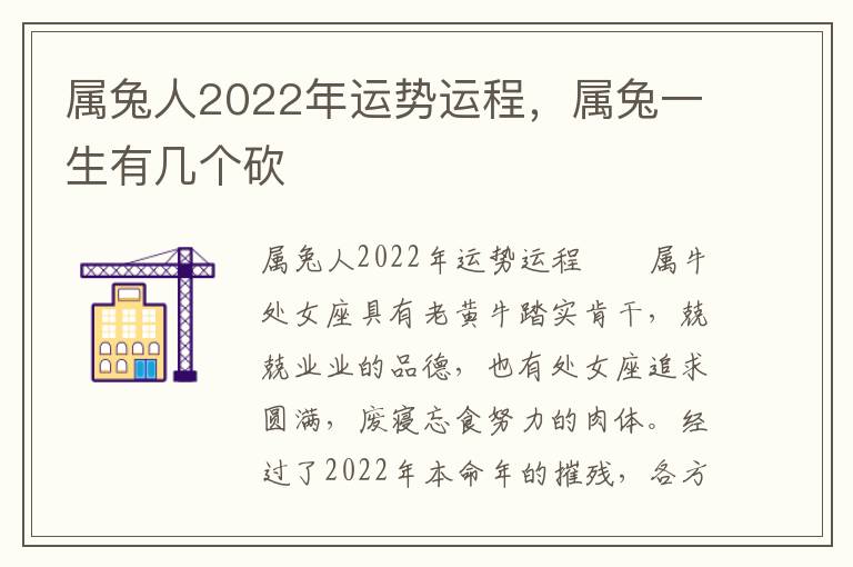 属兔人2022年运势运程，属兔一生有几个砍