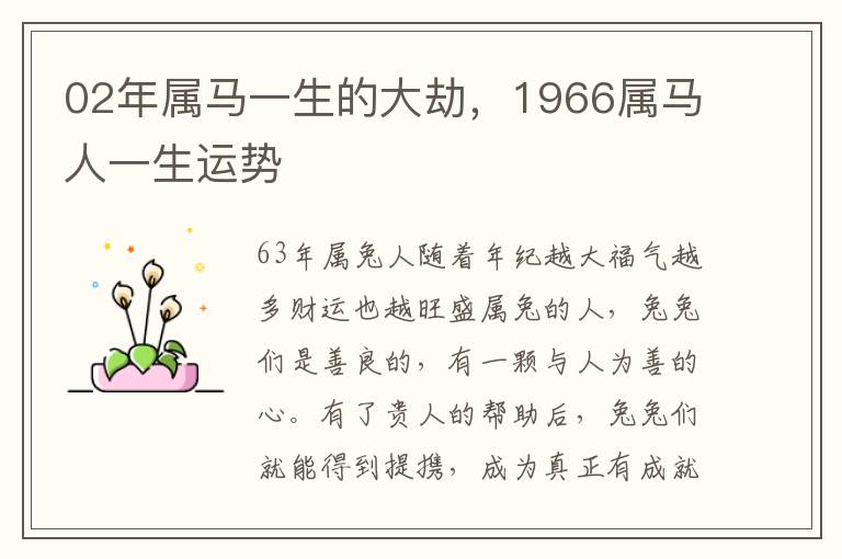 02年属马一生的大劫，1966属马人一生运势