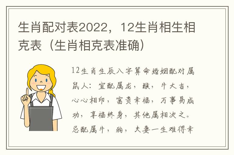 生肖配对表2022，12生肖相生相克表（生肖相克表准确）