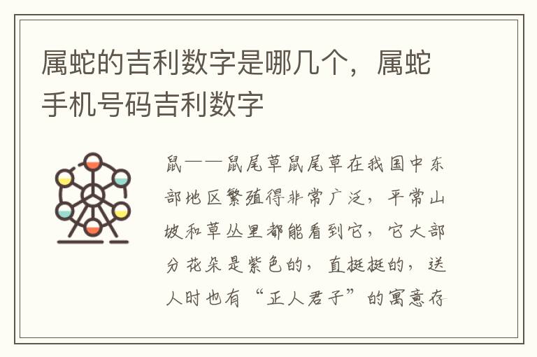 属蛇的吉利数字是哪几个，属蛇手机号码吉利数字