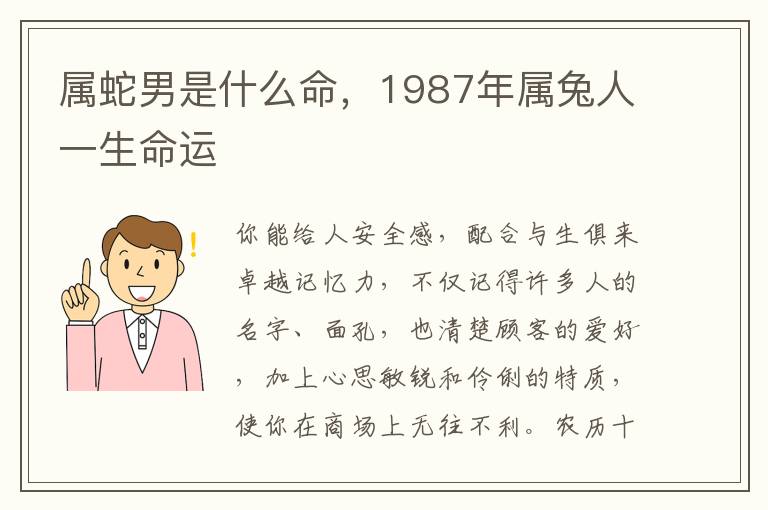 属蛇男是什么命，1987年属兔人一生命运