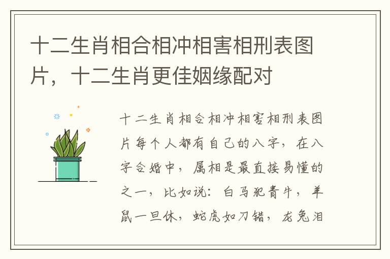 十二生肖相合相冲相害相刑表图片，十二生肖更佳姻缘配对