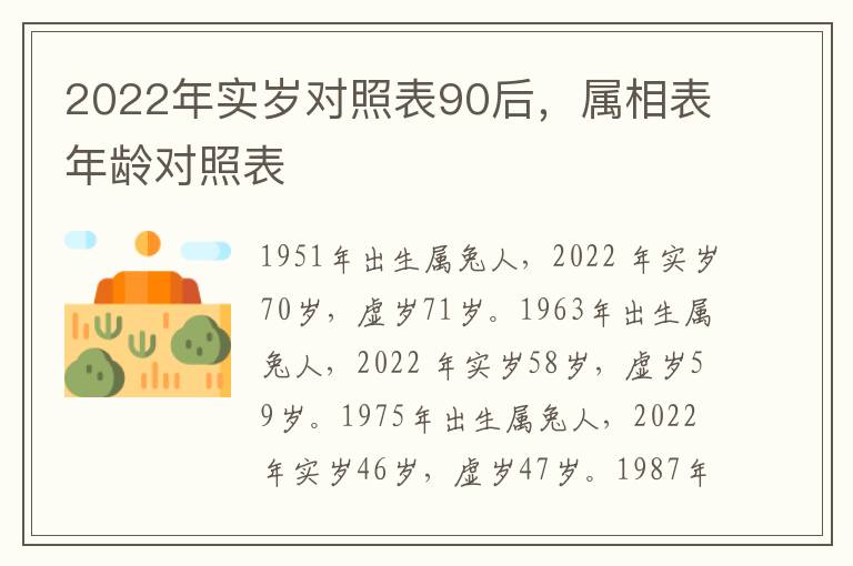 2022年实岁对照表90后，属相表年龄对照表