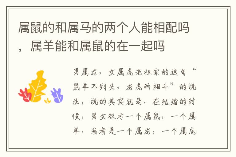 属鼠的和属马的两个人能相配吗，属羊能和属鼠的在一起吗