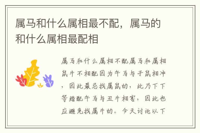 属马和什么属相最不配，属马的和什么属相最配相