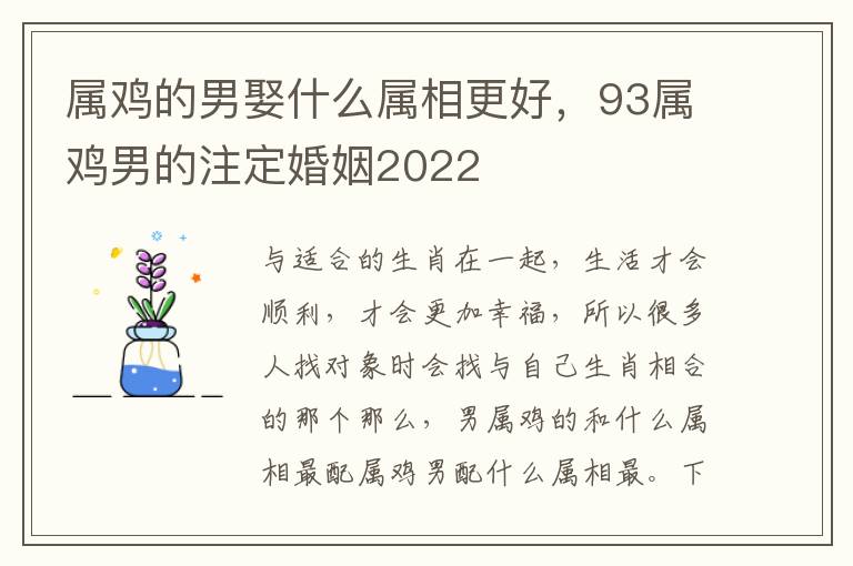 属鸡的男娶什么属相更好，93属鸡男的注定婚姻2022