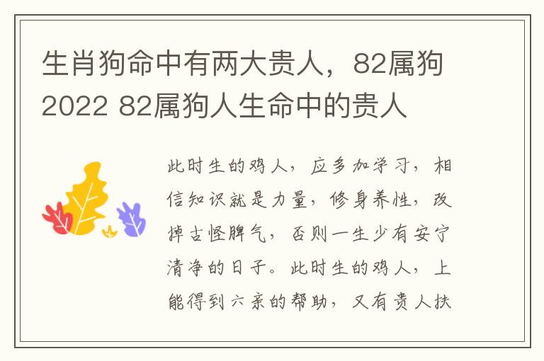 生肖狗命中有两大贵人，82属狗2022 82属狗人生命中的贵人