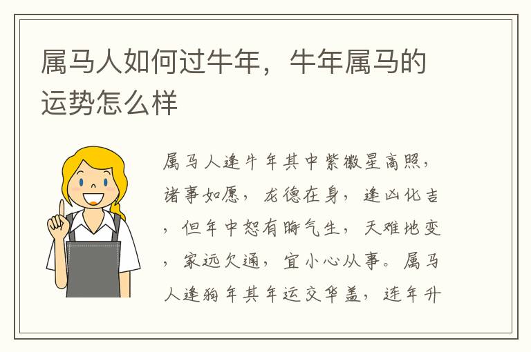 属马人如何过牛年，牛年属马的运势怎么样