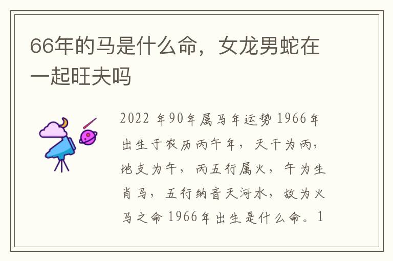 66年的马是什么命，女龙男蛇在一起旺夫吗