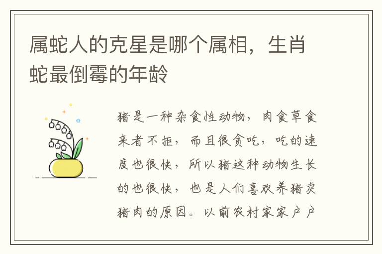属蛇人的克星是哪个属相，生肖蛇最倒霉的年龄