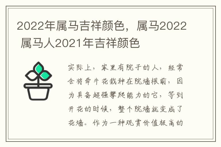 2022年属马吉祥颜色，属马2022 属马人2021年吉祥颜色