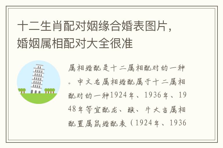 十二生肖配对姻缘合婚表图片，婚姻属相配对大全很准