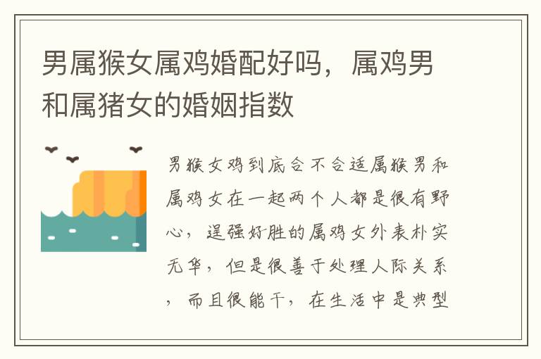 男属猴女属鸡婚配好吗，属鸡男和属猪女的婚姻指数
