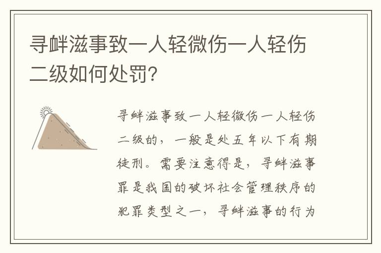 寻衅滋事致一人轻微伤一人轻伤二级如何处罚？