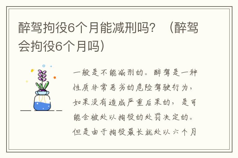 醉驾拘役6个月能减刑吗？（醉驾会拘役6个月吗）