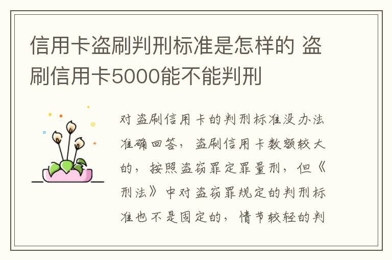 信用卡盗刷判刑标准是怎样的 盗刷信用卡5000能不能判刑