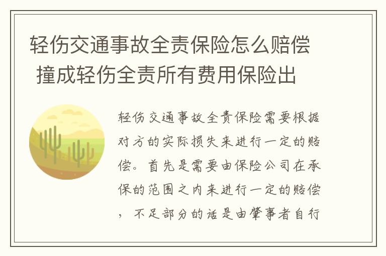 轻伤交通事故全责保险怎么赔偿 撞成轻伤全责所有费用保险出
