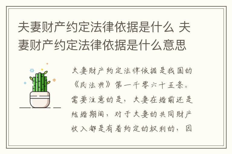 夫妻财产约定法律依据是什么 夫妻财产约定法律依据是什么意思
