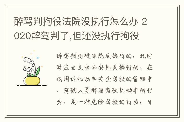 醉驾判拘役法院没执行怎么办 2020醉驾判了,但还没执行拘役