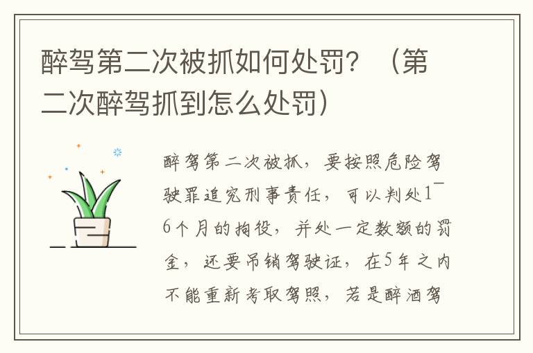 醉驾第二次被抓如何处罚？（第二次醉驾抓到怎么处罚）