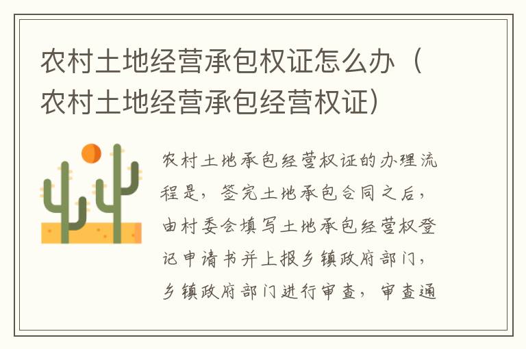 农村土地经营承包权证怎么办（农村土地经营承包经营权证）
