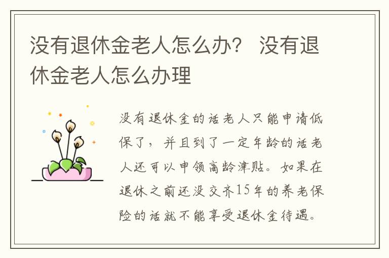 没有退休金老人怎么办？ 没有退休金老人怎么办理