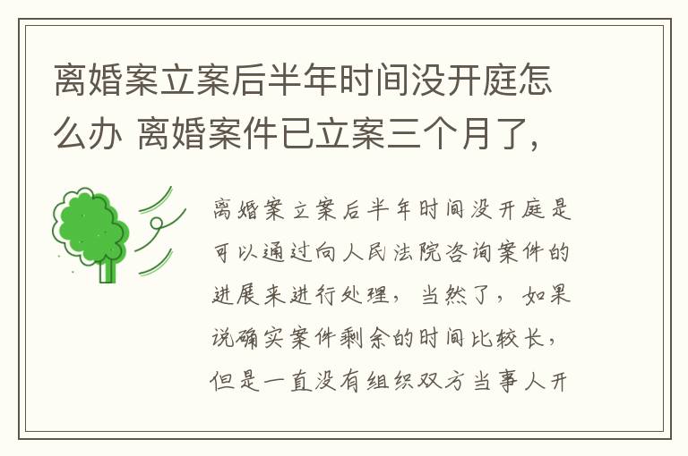 离婚案立案后半年时间没开庭怎么办 离婚案件已立案三个月了,还没开庭如何处理