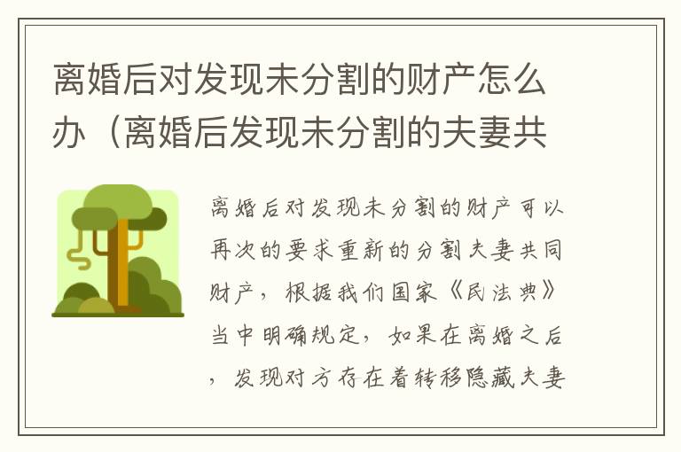 离婚后对发现未分割的财产怎么办（离婚后发现未分割的夫妻共同财产）