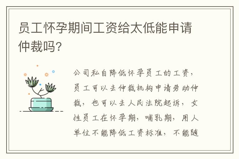 员工怀孕期间工资给太低能申请仲裁吗?