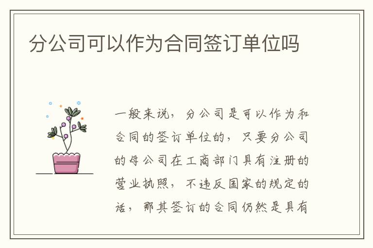分公司可以作为合同签订单位吗