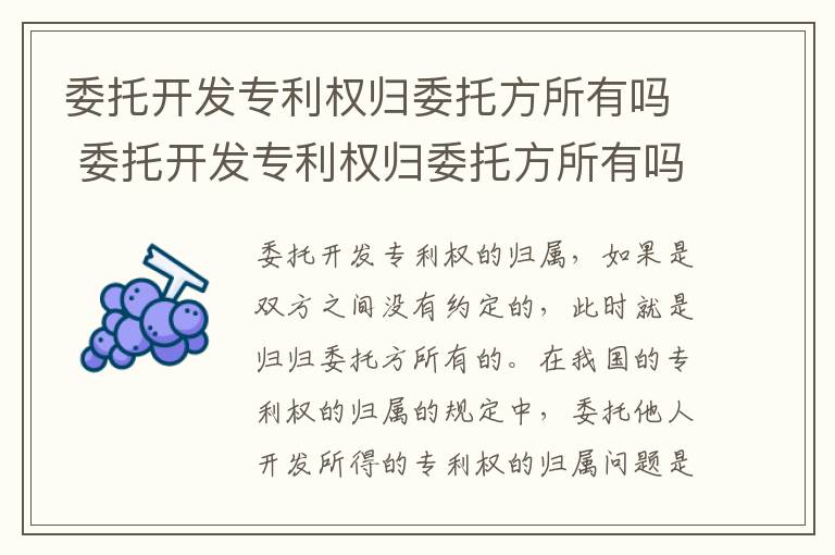 委托开发专利权归委托方所有吗 委托开发专利权归委托方所有吗合法吗