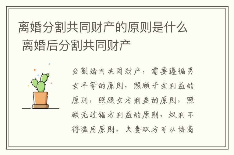 离婚分割共同财产的原则是什么 离婚后分割共同财产
