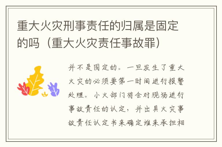 重大火灾刑事责任的归属是固定的吗（重大火灾责任事故罪）