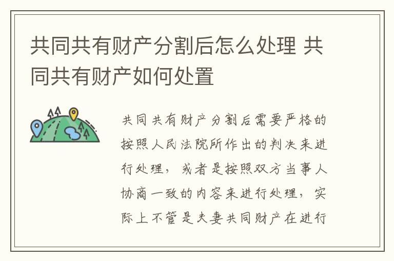 共同共有财产分割后怎么处理 共同共有财产如何处置