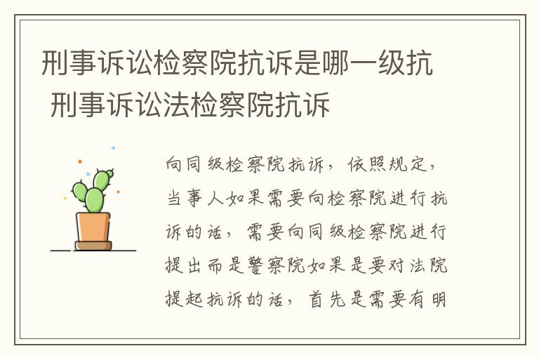 刑事诉讼检察院抗诉是哪一级抗 刑事诉讼法检察院抗诉