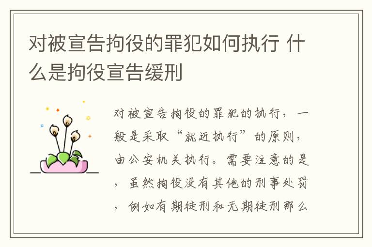 对被宣告拘役的罪犯如何执行 什么是拘役宣告缓刑