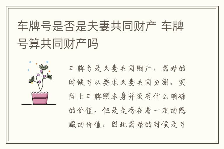 车牌号是否是夫妻共同财产 车牌号算共同财产吗
