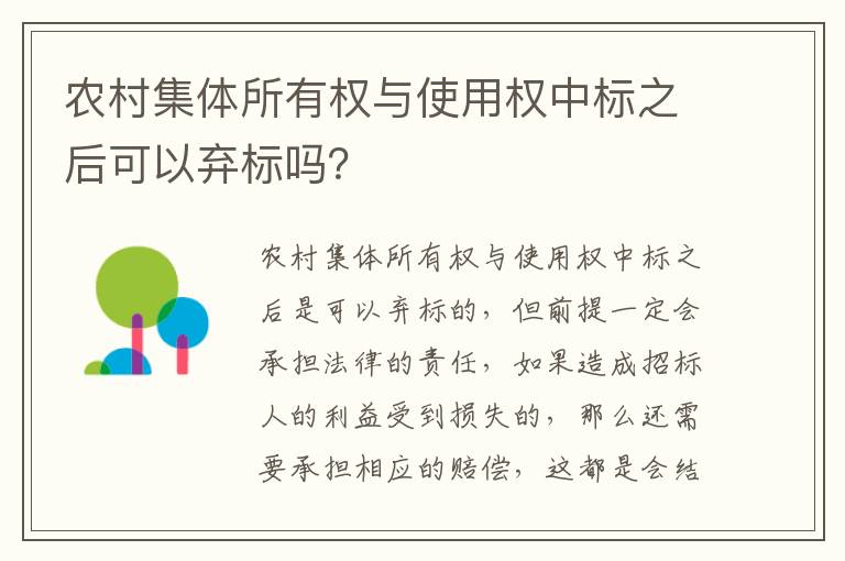 农村集体所有权与使用权中标之后可以弃标吗？