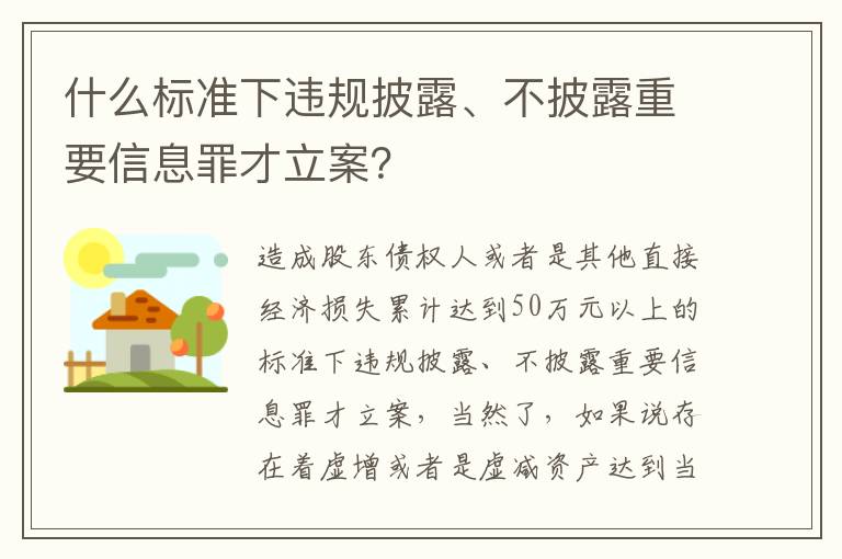 什么标准下违规披露、不披露重要信息罪才立案？
